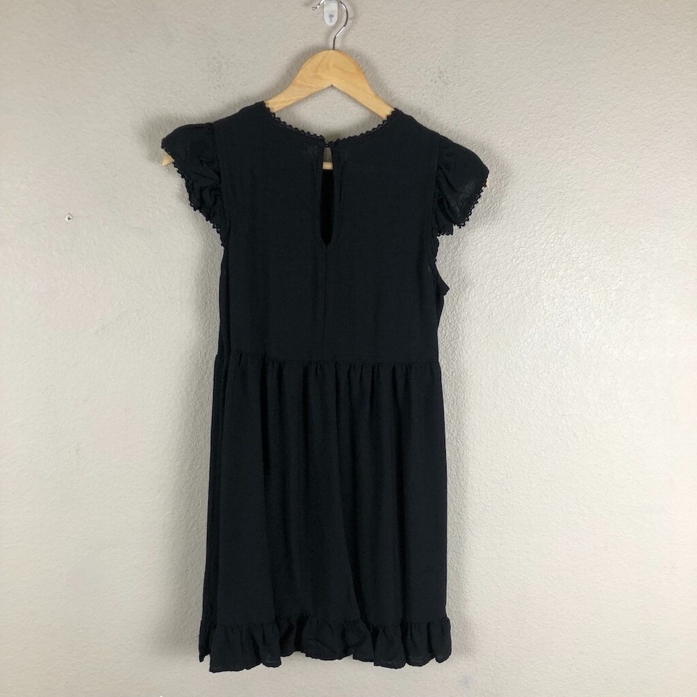 Wild Fable Dress Womens X Small Black Lace Trim Ruffled Pleated Keyhole Close